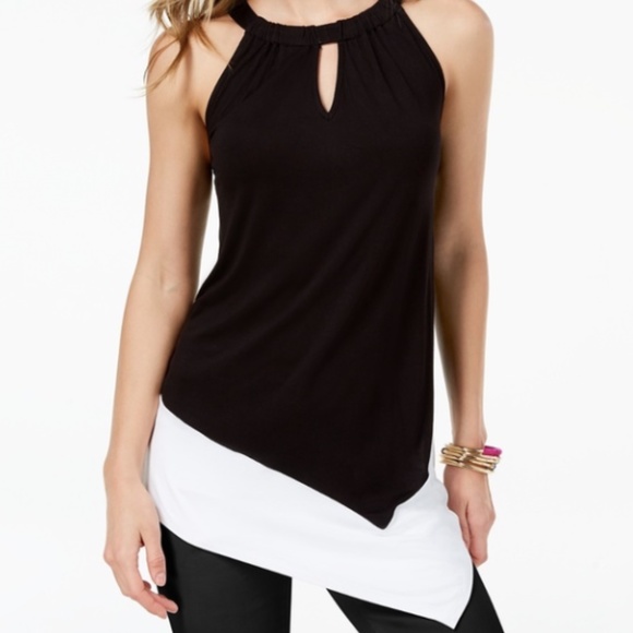 INC Tops - INC Black and White Sleeveless Asymmetric Top